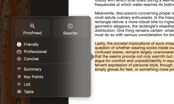 Writing Tools showing Apple Intelligence